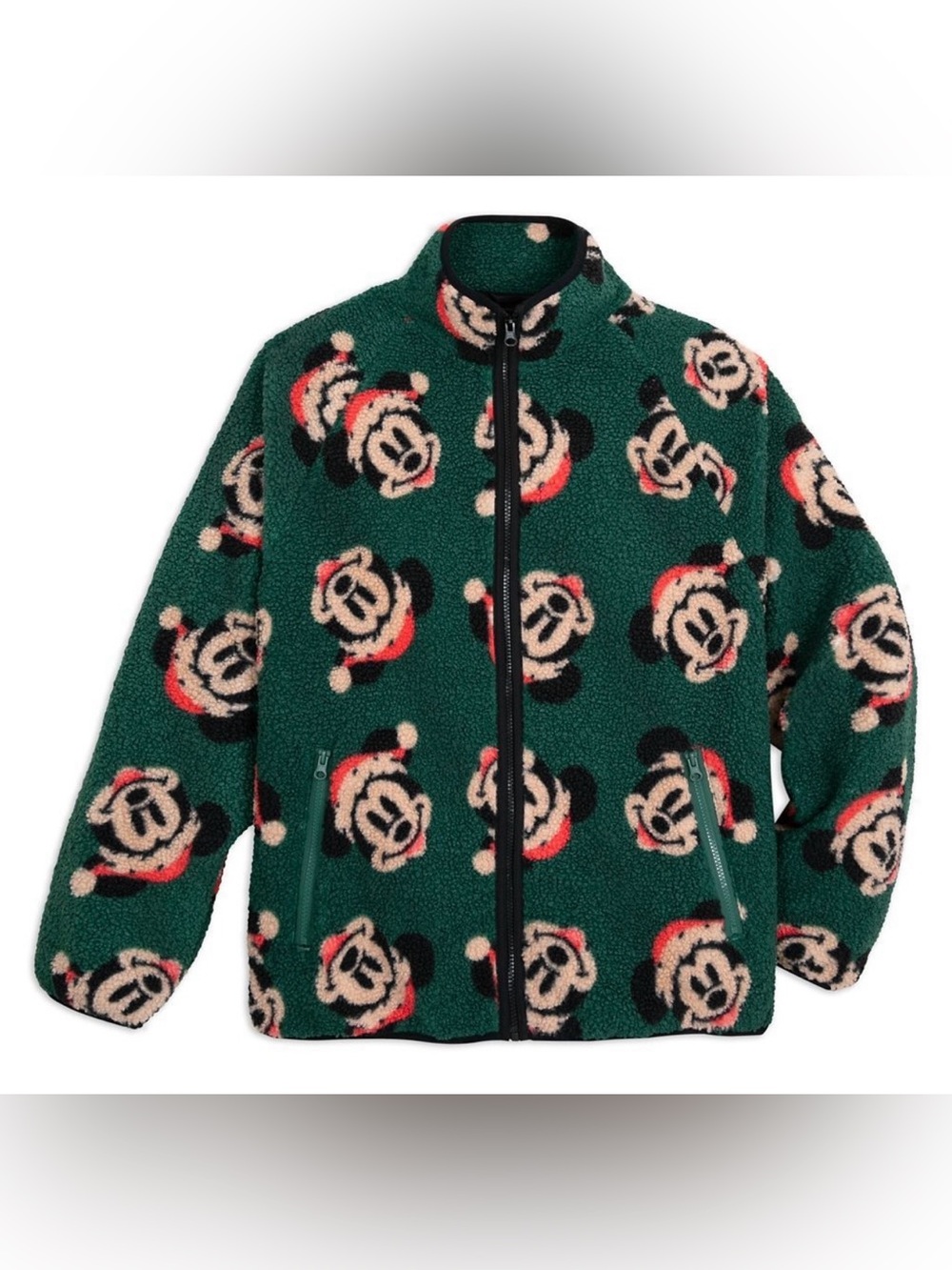 NWT Disney Mickey Mouse Santa Christmas Sherpa zip up jacket